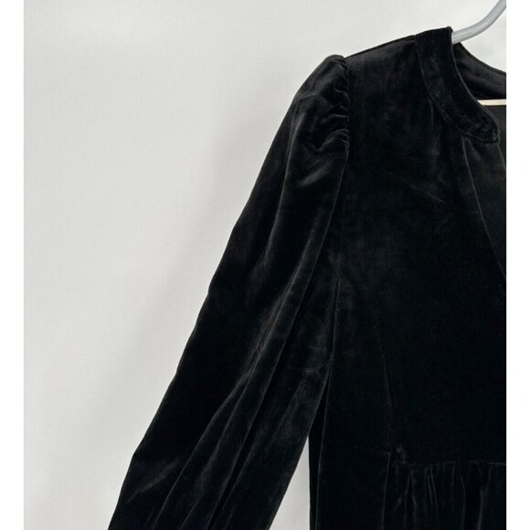 Pomander Place by Tuckernuck Black Velvet Kenzo Dress sz S Tiered Mini Swing - Picture 2 of 5